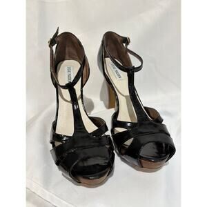 Steve Madden Womens Black Patent Leather t-strap heels Sz 10M Work Chic capsule